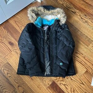 Women's Black Winter Jacket with Fur Hood